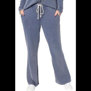 Peace Love World Women's French Terry Full Length Pants Dark Wash - Petite